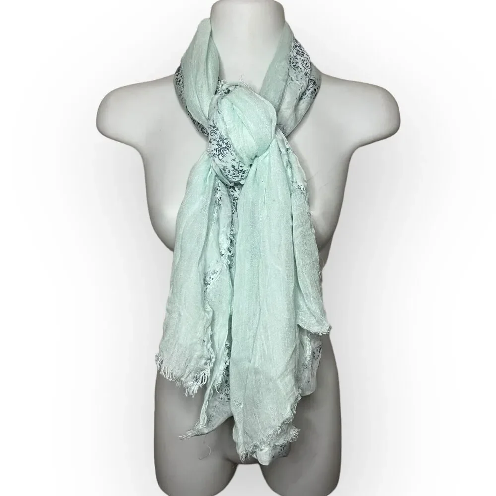 Collection 18 Women's Sheer Mint Green & Blue Floral Scarf Wrap Shawl One Size
